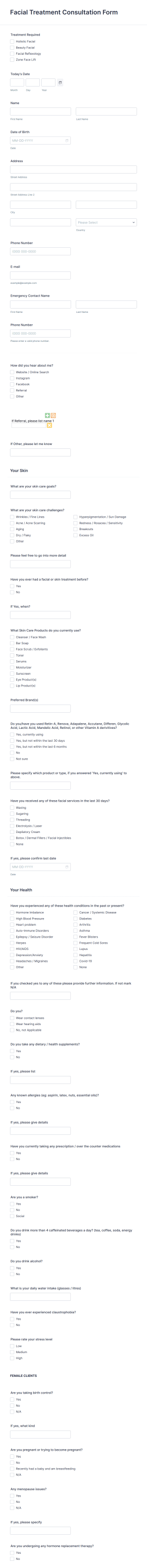Facial Treatment Consultation Form Template