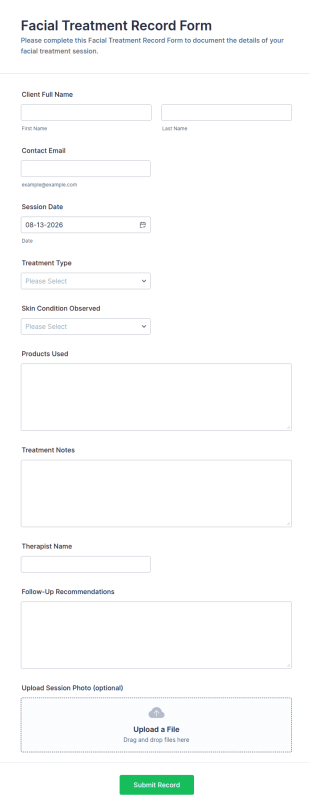 Facial Treatment Record Form Template