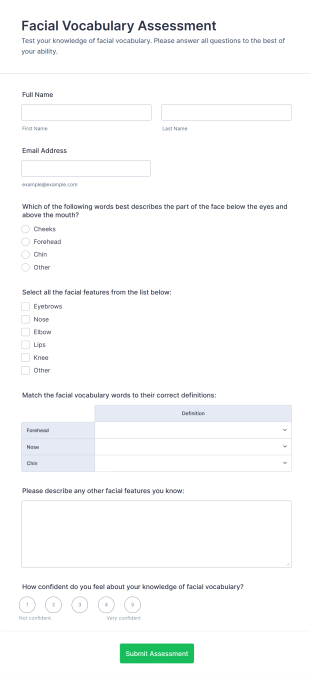 Facial Vocabulary Assessment Form Template