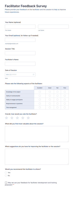 Facilitator Feedback Survey Form Template