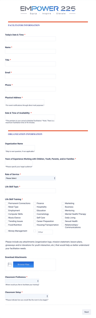 Facilitator Questionnaire Form Template
