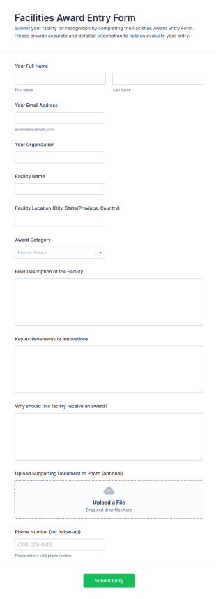 Facilities Award Entry Form Template
