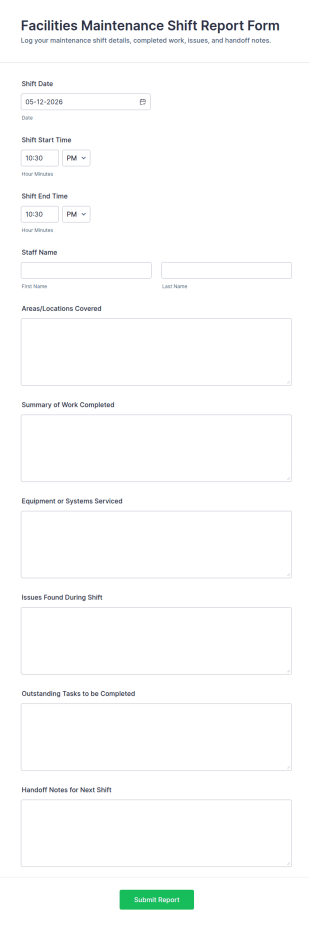 Facilities Maintenance Shift Report Form Template