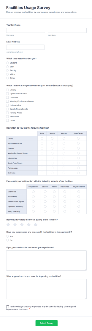 Facilities Usage Survey Form Template