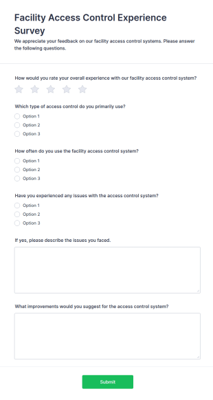 Facility Access Control Experience Survey Form Template