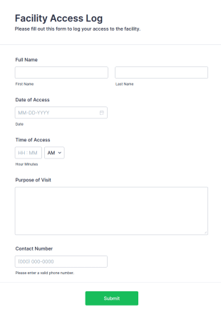 Facility Access Log Form Template