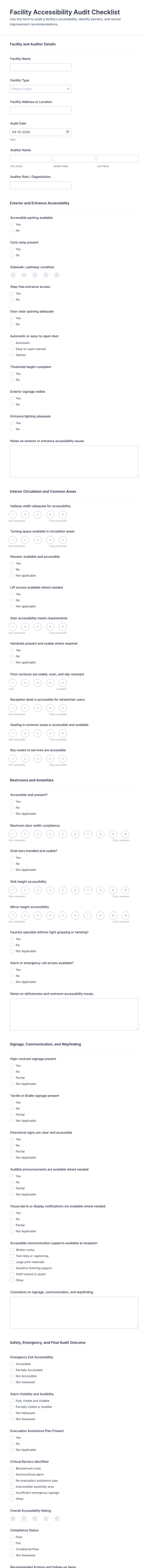 Facility Accessibility Audit Checklist Form Template