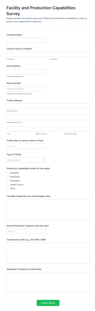 Facility And Production Capabilities Survey Form Template