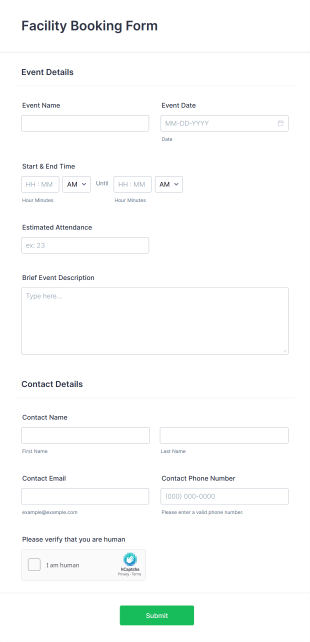 Facility Booking Form Template