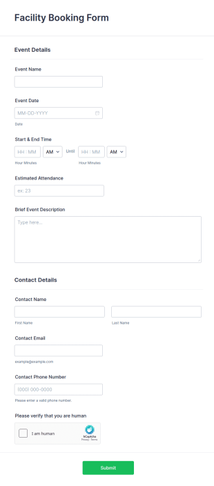 Facility Booking Form Template
