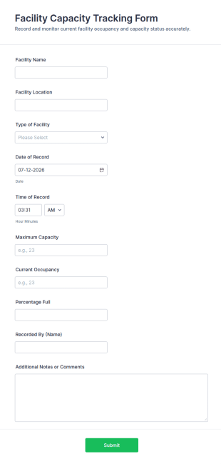 Facility Capacity Tracking Form Template