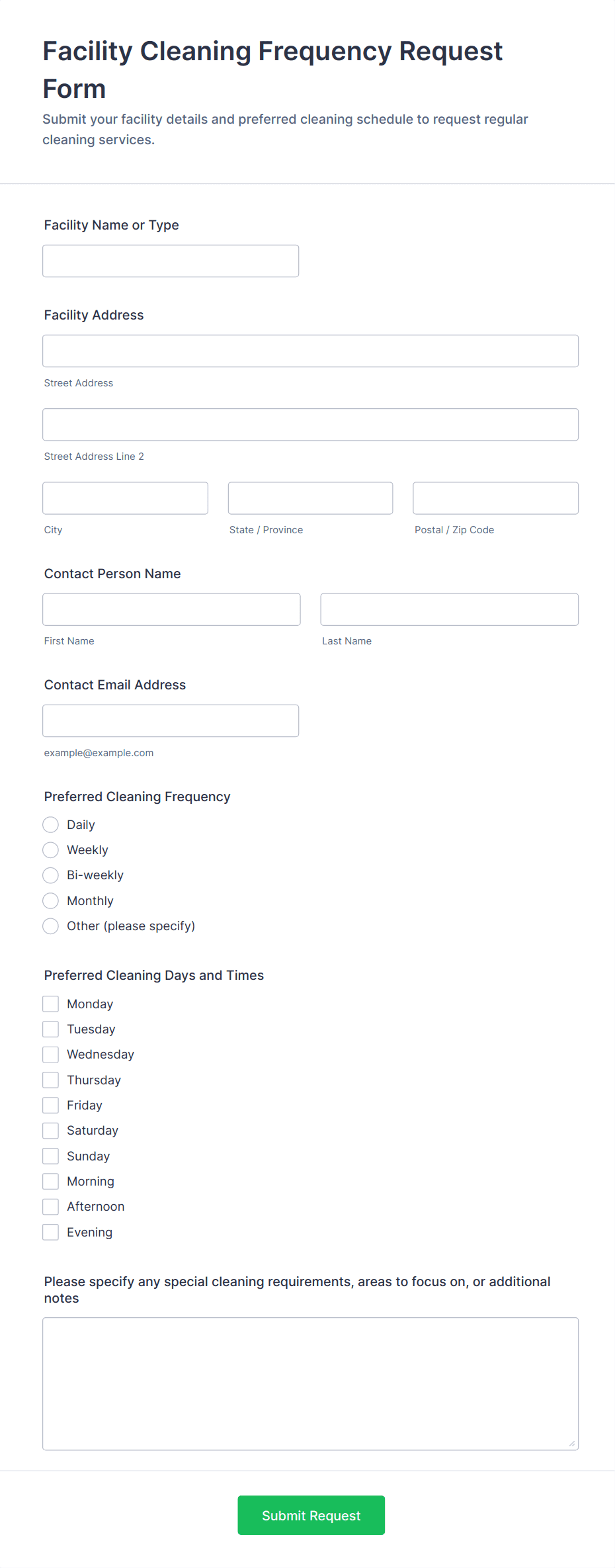Clean Rfa Form Facility Cleaning Frequency Request Form Template | Jotform