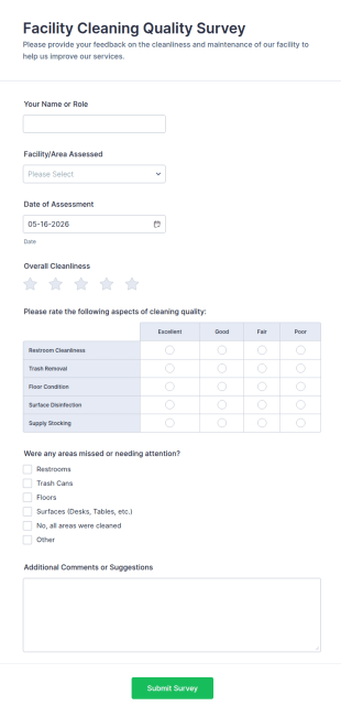 Facility Cleaning Quality Survey Form Template