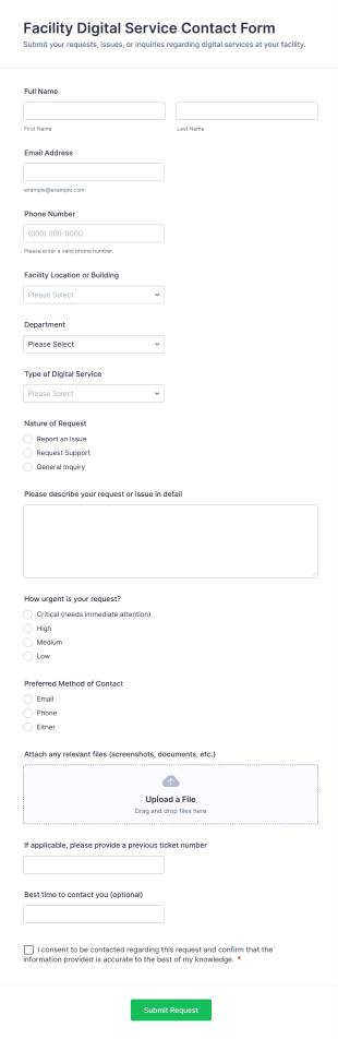Facility Digital Service Contact Form Template