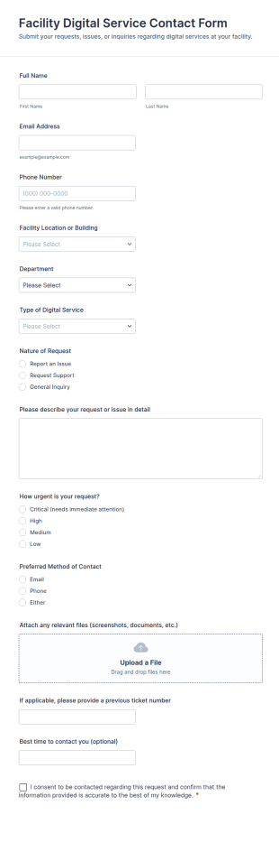 Facility Digital Service Contact Form Template