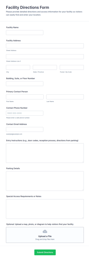 Facility Directions Form Template