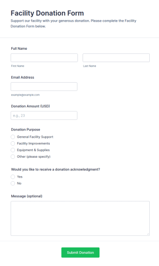 Facility Donation Form Template