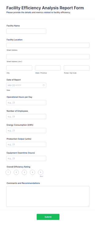 Facility Efficiency Analysis Report Form Template