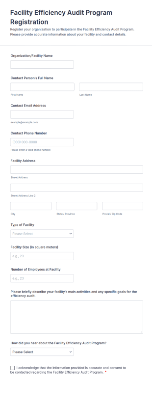 Facility Efficiency Audit Program Registration Form Template