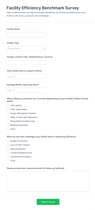 Facility Efficiency Benchmark Survey Form Template