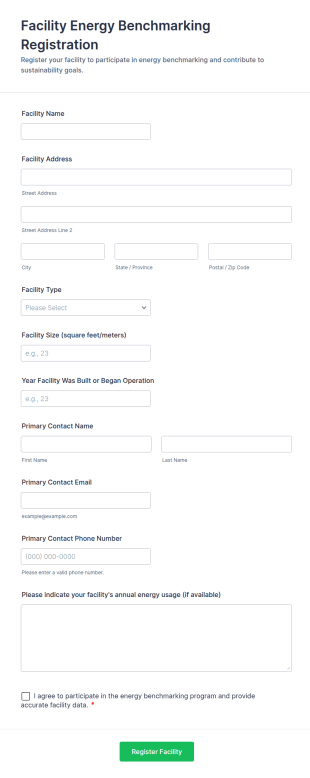 Facility Energy Benchmarking Registration Form Template