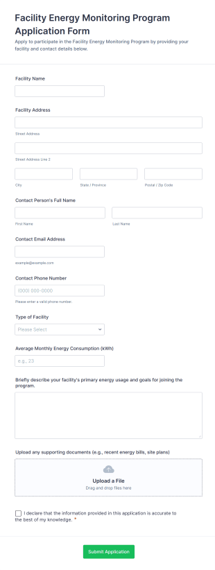 Facility Energy Monitoring Program Application Form Template