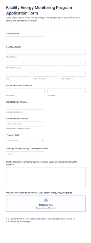 Facility Energy Monitoring Program Application Form Template