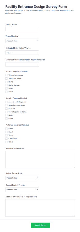 Facility Entrance Design Survey Form Template
