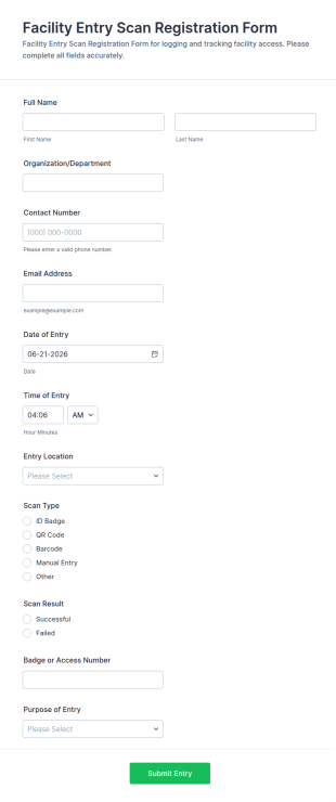 Facility Entry Scan Registration Form Template