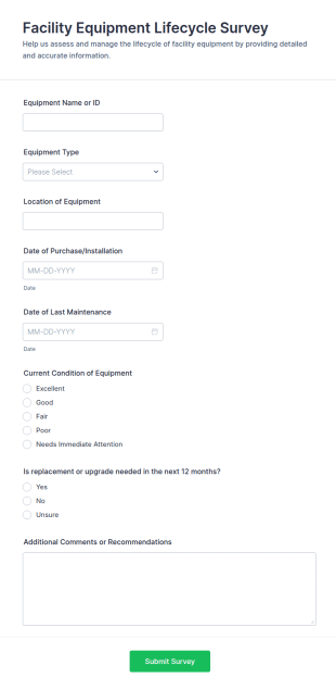 Facility Equipment Lifecycle Survey Form Template