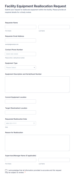 Facility Equipment Reallocation Request Form Template