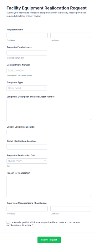 Facility Equipment Reallocation Request Form Template