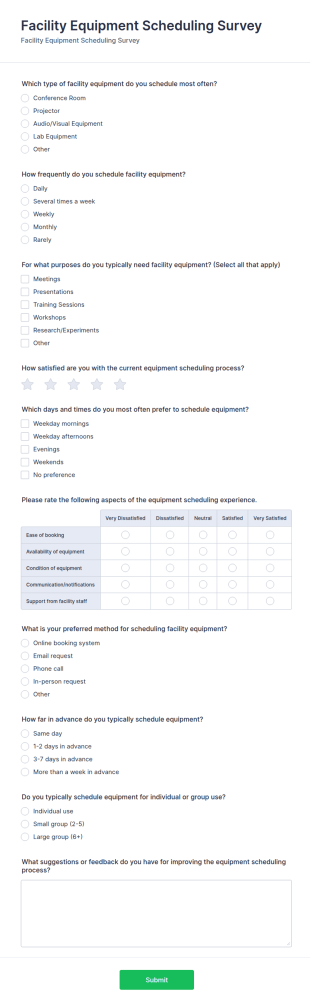 Facility Equipment Scheduling Survey Form Template