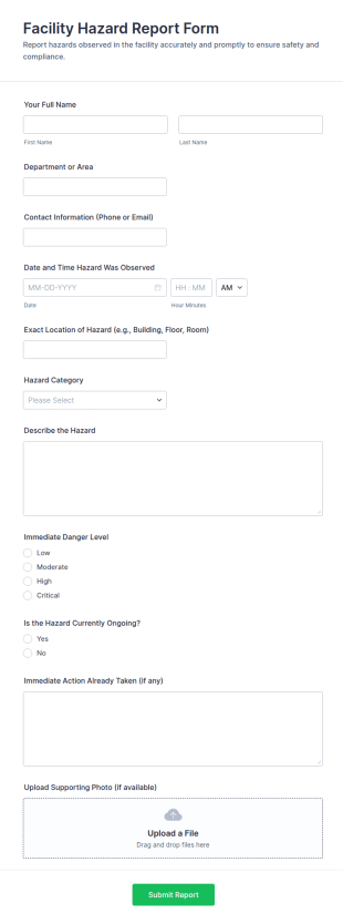 Facility Hazard Report Form Template