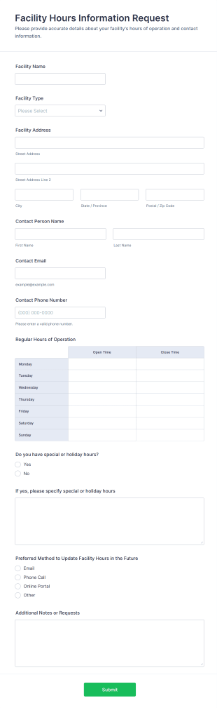 Facility Hours Information Request Form Template