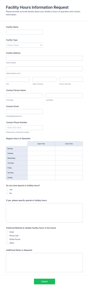 Facility Hours Information Request Form Template