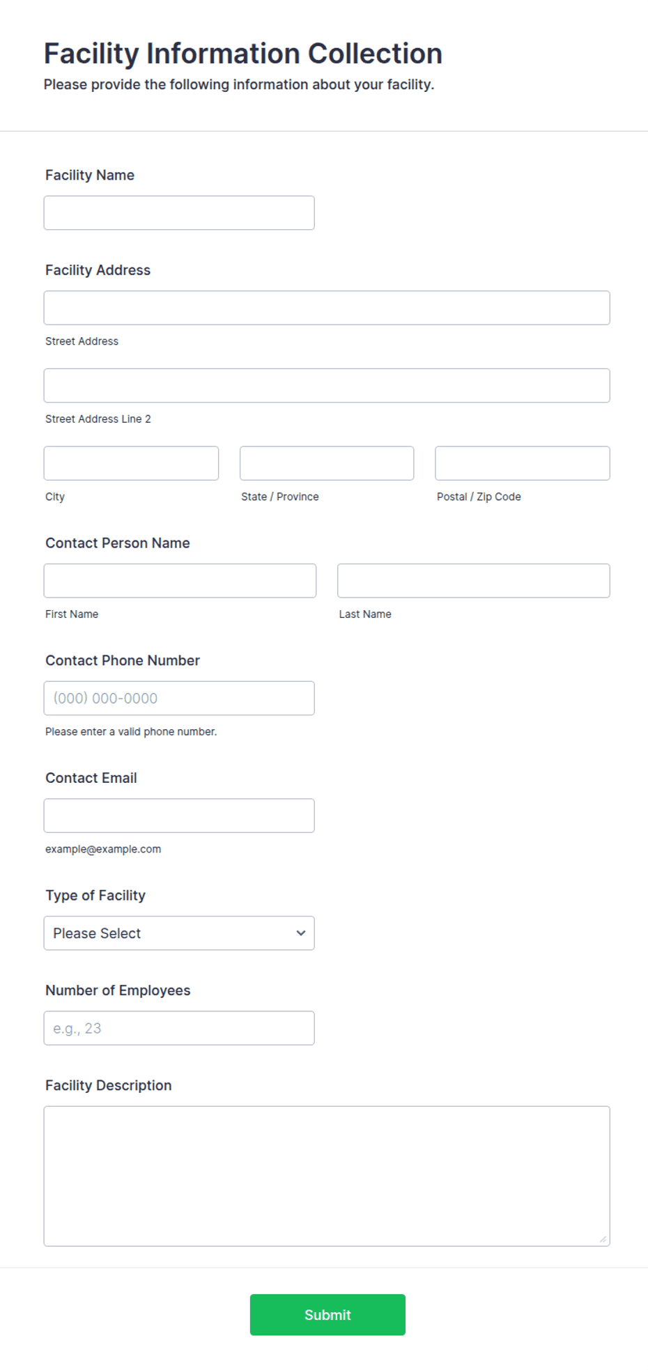 Facility Information Collection Form Template | Jotform