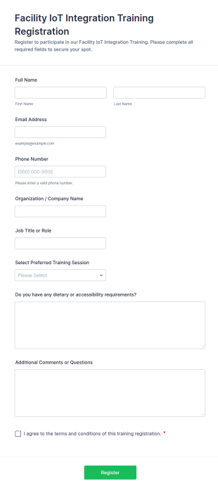 Facility IoT Integration Training Registration Form Template