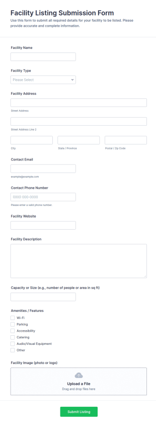 Facility Listing Submission Form Template