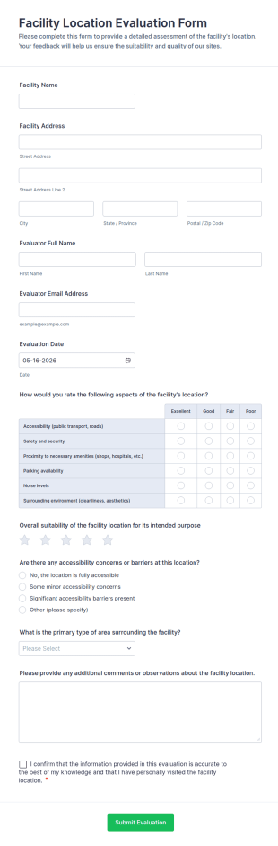 Facility Location Evaluation Form Template