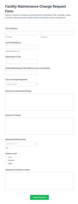 Facility Maintenance Change Request Form Template
