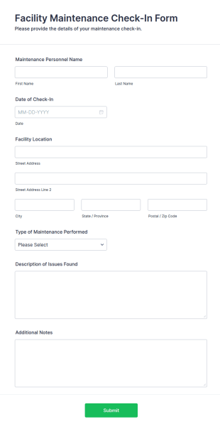 Facility Maintenance Check In Form Template