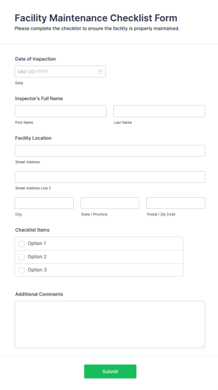 Facility Maintenance Checklist Form Template