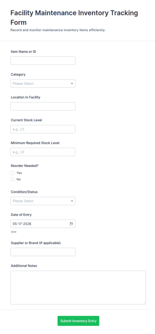 Facility Maintenance Inventory Tracking Form Template
