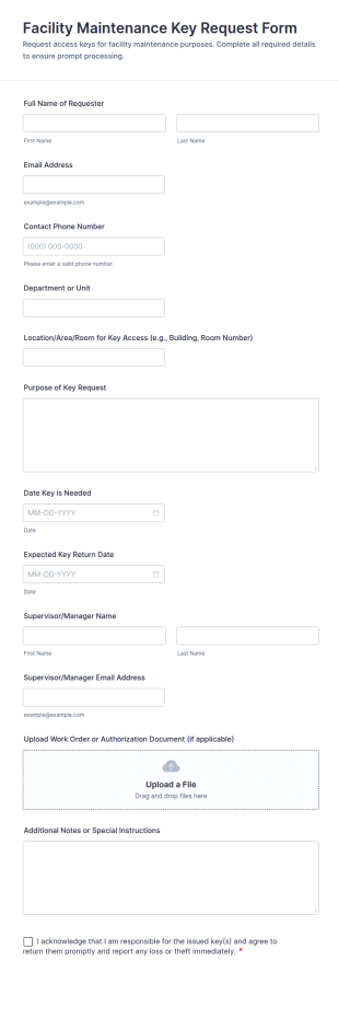 Facility Maintenance Key Request Form Template