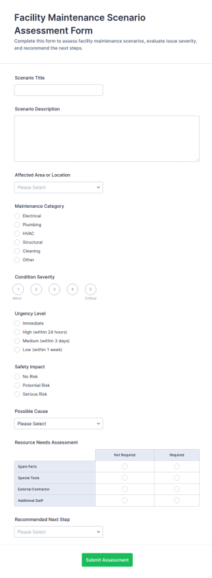 Facility Maintenance Scenario Assessment Form Template