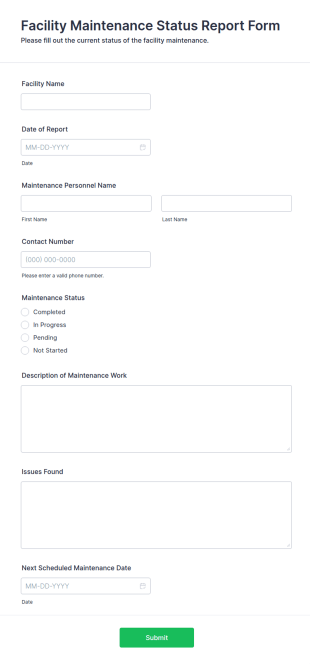 Facility Maintenance Status Report Form Template