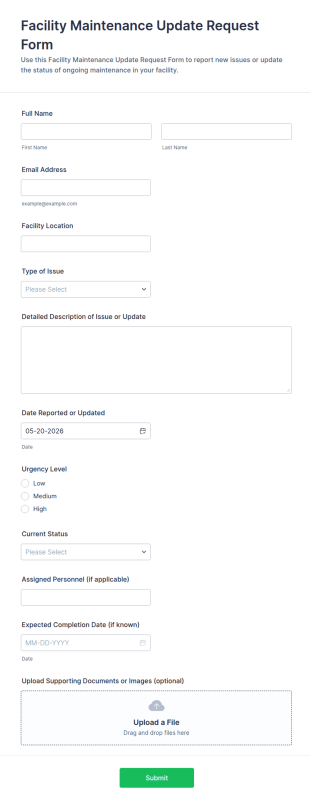 Facility Maintenance Update Request Form Template