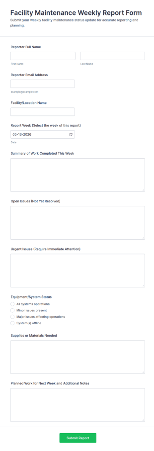 Facility Maintenance Weekly Report Form Template