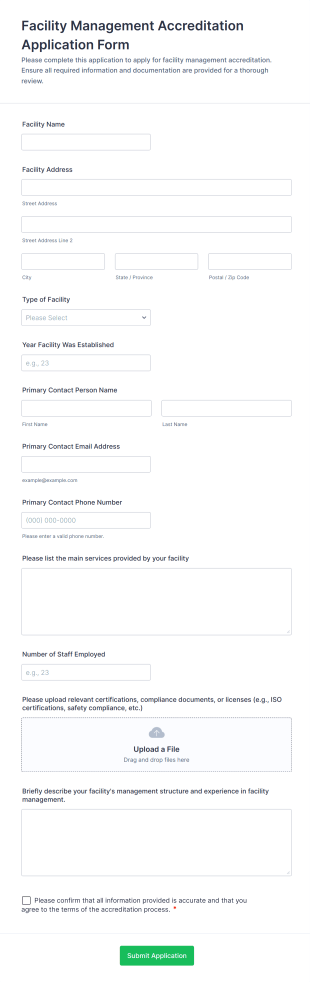Facility Management Accreditation Application Form Template